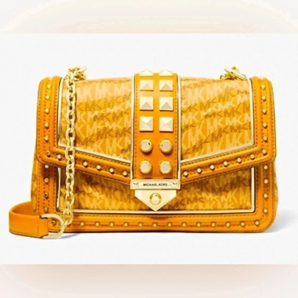NWT Michael Kors Soho Large Animal Print Logo Shoulder Bag in  Marigold - Picture 1 of 7